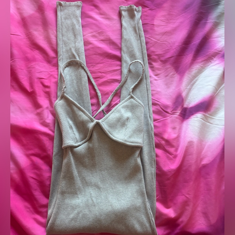 Gray Ribbed Jumpsuit - Picture 2 of 5